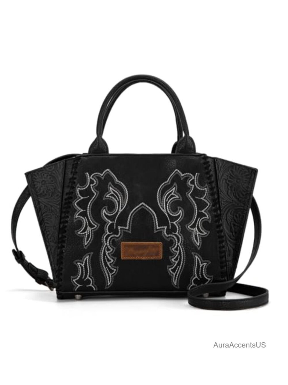 Faux Leather Western Embroidered Tote Bag with Crossbody Strap for Women